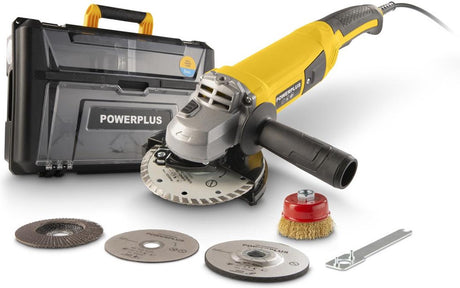 Powerplus haakse slijper 1200w - powxbox015 - ø 125mm - 5 acc.