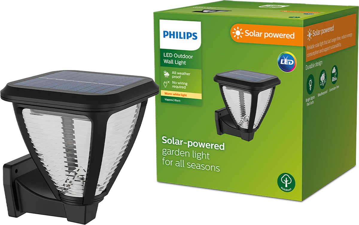 Philips led philips vapora solar wandlamp - zwart