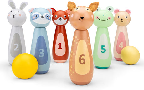 Woet ® houten dieren bowlingset met 6 kegels en 2 ballen - vanaf 3 jaar