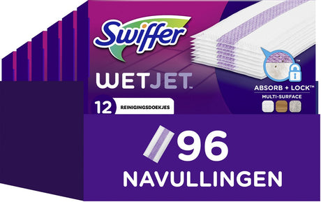 Swiffer wetjet - dweilsysteem navulling - absorberende vloerdoekjes - voor alle oppervlakken - 96 doekjes