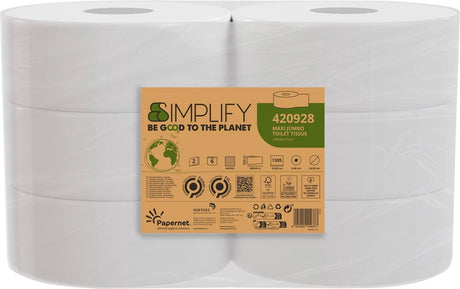 Papernet toiletpapier simplify maxi jumbo | 2-laags | 1305 vellen | pak van 6 rollen