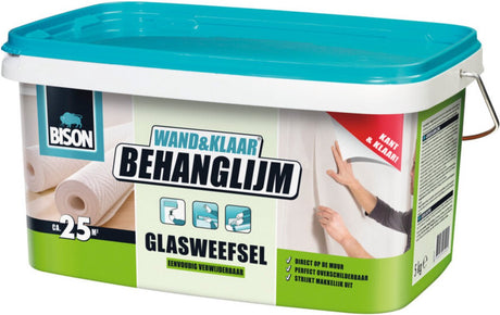 Bison wand klaar® 5 kg behanglijm glasweefsel emmer, kant en klaar, corrigeerbaar, voor alle soorten weefselrug behang