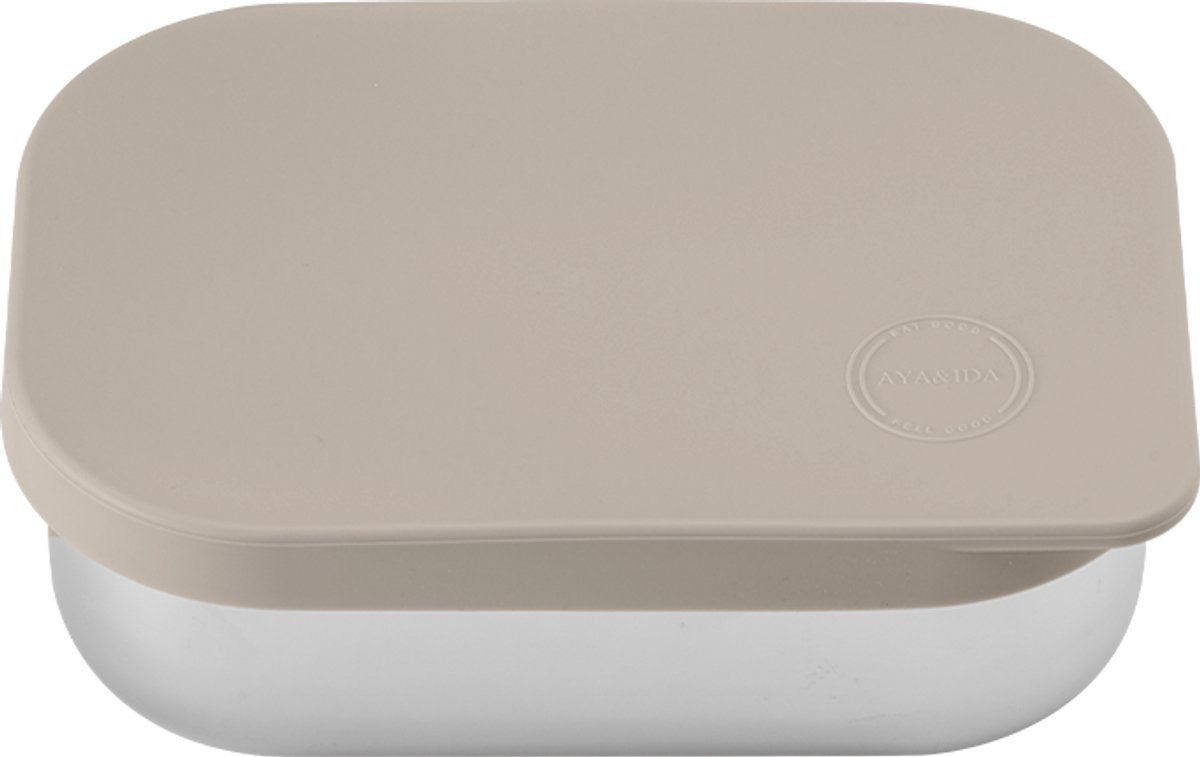 Aya ida aya ida - lunch box - opbergdoos - meenemen - brood - lunch - salade - rvs - siliconen deksel - 900ml - cream beige