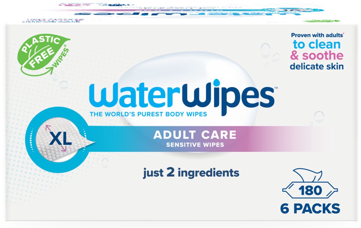 Waterwipes gevoelige doekjes voor volwassenen - 180 doekjes (6 pakjes) - extra groot en zacht voor de gevoelige huid
