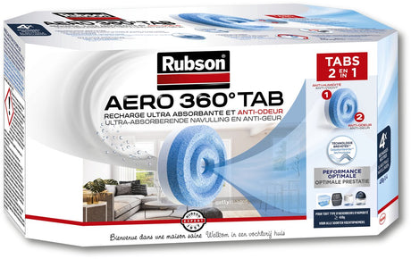 Rubson aero 360 navullingen neutral 4 stuks | vochtvanger luchtontvochtiger navulling | vochtvanger navul tabs | kamer ontvochtiger vochtopnemer tabs.