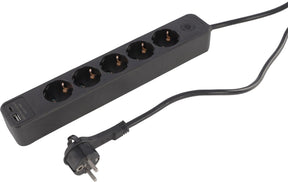 Q-link stekkerdoos - 5-voudig - randaarde - met platte stekker - usb a c - 3 x 1.5 mmã‚â² - 1.5 m - zwart