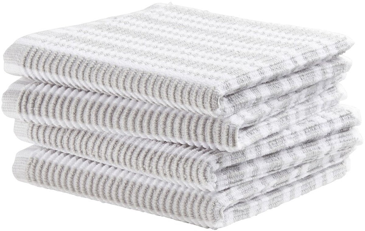 Ddddd - 4x vaatdoek - gestreept - lichtgrijs - 30 x 30 cm - set van 4 stuks