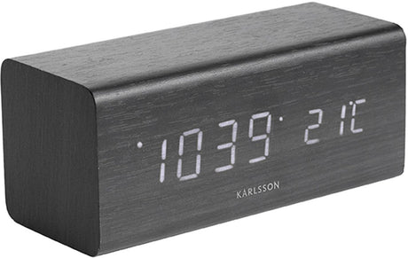 Karlsson wekker block - zwart fineer, wit led - 16x7,2x7cm - scandinavisch - wekker voor slaapkamer - wekkers