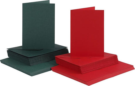 Creativ company kaarten en enveloppen, afmeting kaart 10,5x15 cm, afmeting envelop 11,5x16,5 cm, 5x10 sets, groen, rood