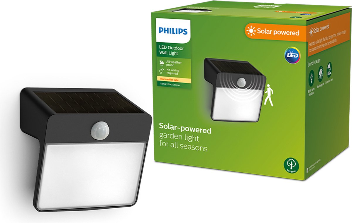 Philips led philips yarixa solar wandlamp - zwart
