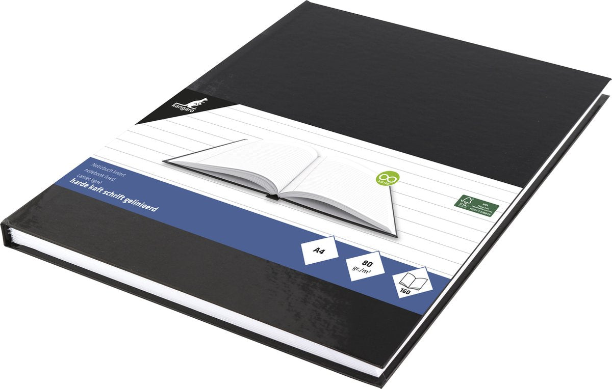Kangaro schrift - a4 - lijn - 160 pagina's - 80 grams - harde kaft - zwart - k-5520