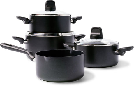 Greenpan memphis kookpannenset 7-delig - 16 18 20 24cm - 1.6 2.1 3.1 4.9l - pfas-vrije antikleeflaag - inductie kookpan - keramische pan - ovenbestendig tot 160°c - koudgrepen - met glazen deksel - zwart