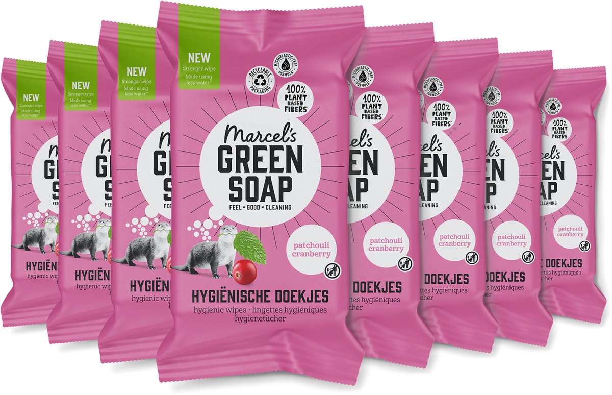 Marcel's green soap hygiënische schoonmaakdoekjes - patchouli cranberry - 8 x 60 stuks