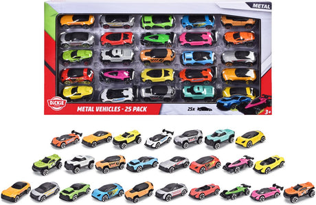 Dickie toys - speelgoedvoertuigen superpack van 25 miniatuurauto's 7cm