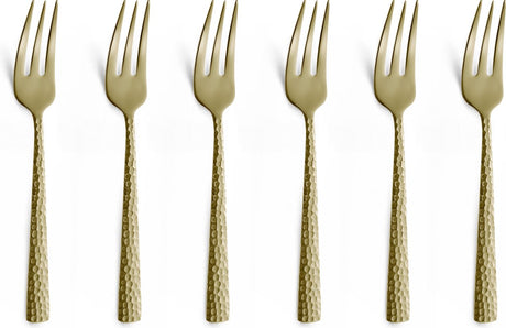 Amefa felicity champagne – 6-delige taartvorkjesset – 16 cm – 18 0 chroomstaal – hooglans pvd-coating – gehamerde afwerking – cadeauverpakking