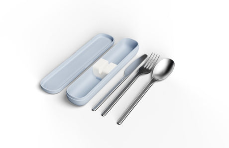 Amuse nello bestekset slate – premium rvs 18 10 – herbruikbaar – vork, mes lepel – vaatwasserbestendig – duurzaam bestek voor onderweg, werk camping – blauw