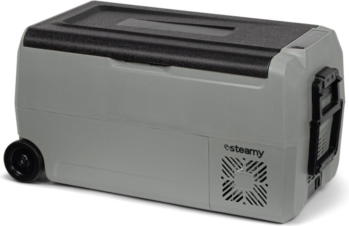 Steamy -e dual zone roller elektrische compressor koelbox op wielen - 32 liter - 12v en 230v - voor auto en camping - grijs