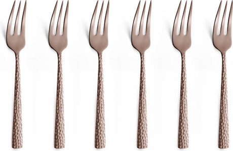 Amefa felicity koper – 6-delige taartvorkjesset – 16 cm – 18 0 chroomstaal – hoogglans pvd-coating – gehamerde afwerking – cadeauverpakking