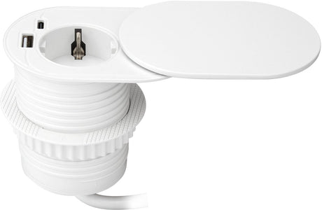 Orno stekkerdoos inbouw - slide open verdeelstekker met 1 stopcontact - usb a c - ø 60mm stekkerblok met 1.9 meter kabel - randaarde - wit