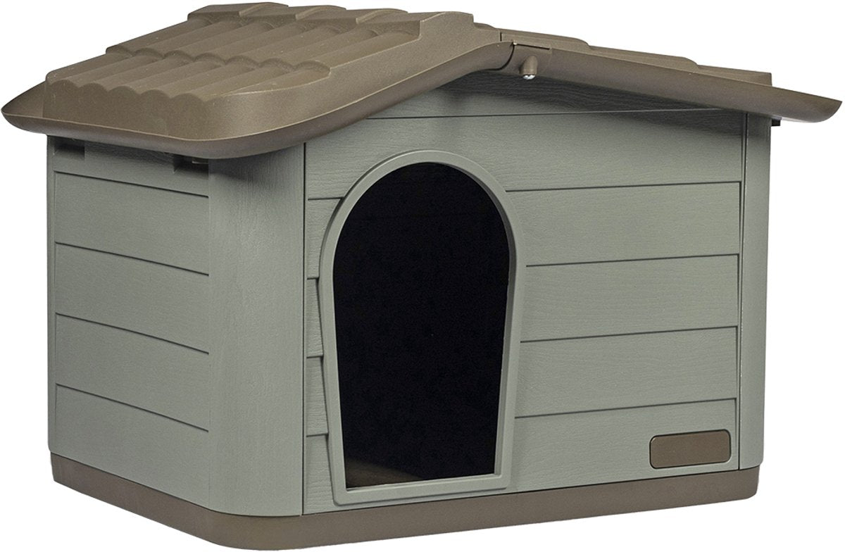 Duvo plus pepita eco hondenhok - huisdierhuis van gerecycleerd plastic - binnen buiten - 65x46x48cm - bruin groen