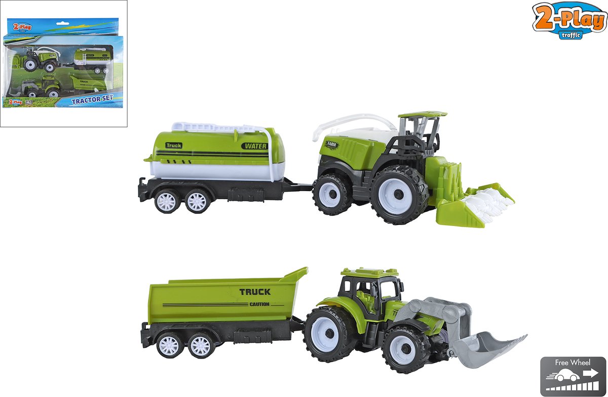2-play tractor en combine met 2 aanhangers, 24cm