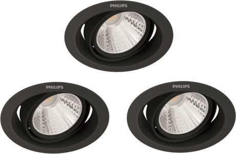 Philips pomeron inbouwspot - sceneswitch - 5w - warmwit licht - zwart - multi-pack 3 stuks