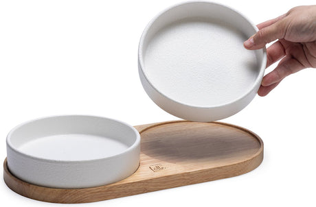 Designed by lotte dinerset lojs - voerbak kat - drinkbak kat - keramiek - wit - 2x 400 ml