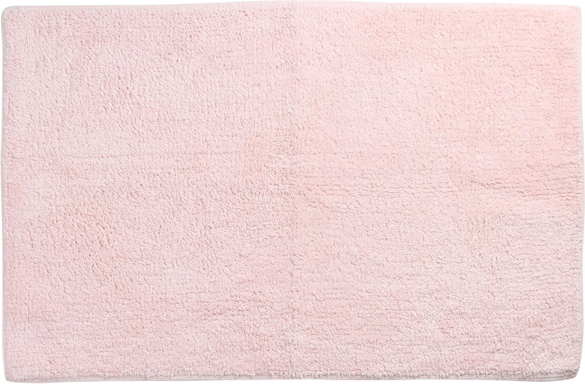Differnz initio badmat 50x80cm roze - anti-slip laag voor extra veiligheid - geschikt voor vloerverwarming - 100% katoen - effen design met afgeronde hoeken - rechthoekige vorm - kleur roze