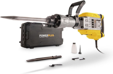 Powerplus elektrische breekhamer powx11861 - 1700 w vermogen en 60 joule slagkracht - 1900 slagen per minuut - puntbeitel en boor inbegrepen - zeshoekige aansluiting