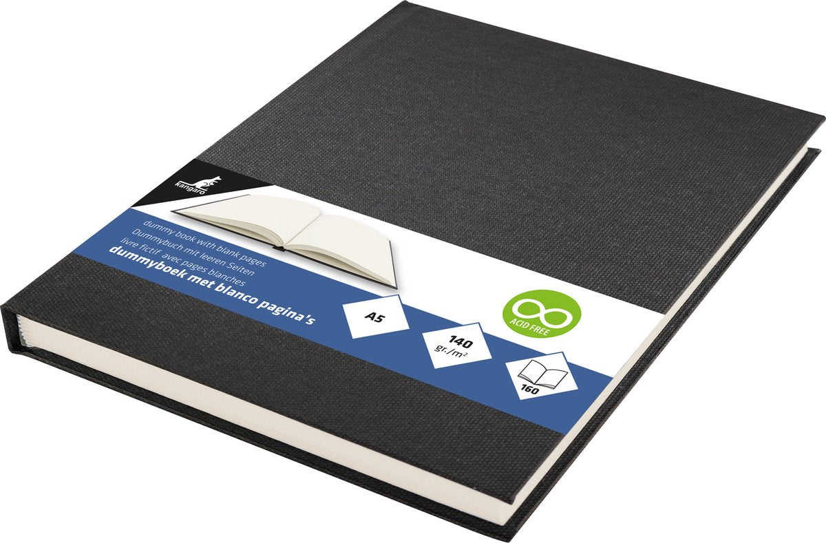 Kangaro - dummyboek - a5 - zwart - 160 blanco pagina's - hard linnen cover - k-5306