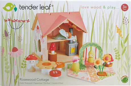 Tender leaf poppenhuis - chalet rosewood - 42x40x31cm - met handvat en accessoires - 3 jaar