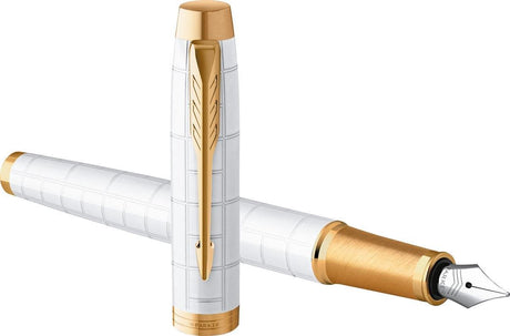 Parker im premium vulpen | pearl met gouden detail | fijne penpunt met blauwe inkt navulling | geschenkdoos