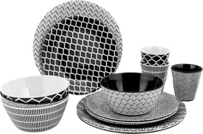 Bo-camp - servies - mix match - 16 stuks - zwart wit