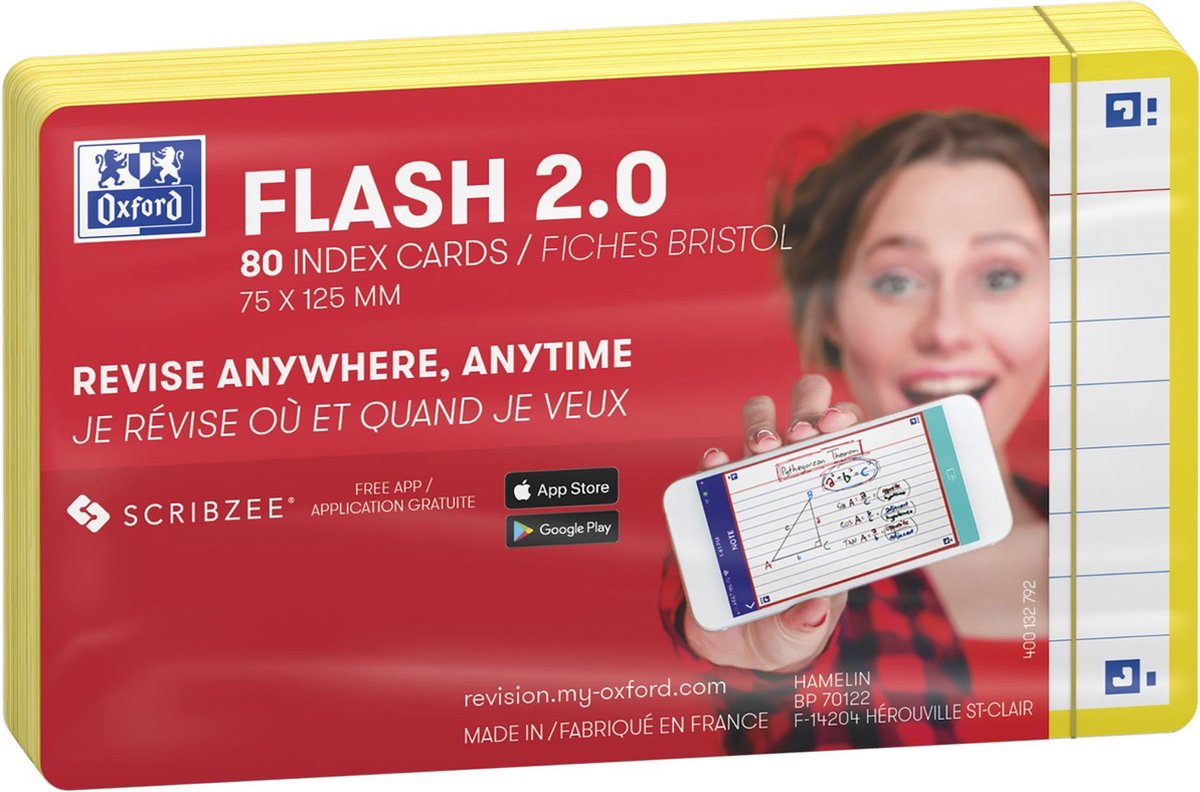 Oxford flash 2.0 - flashcards - gelijnd - a7 - gele rand - 80 stuks