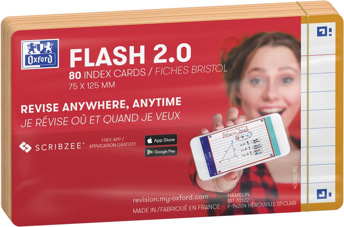 Oxford flash 2.0 - flashcards - gelijnd - a7 - oranje rand - 80 stuks