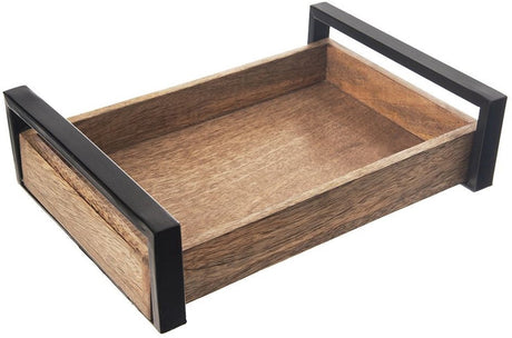 Orion - mangohouten serveerblad - 30,5x22 cm - metalen handgrepen - rechthoekig