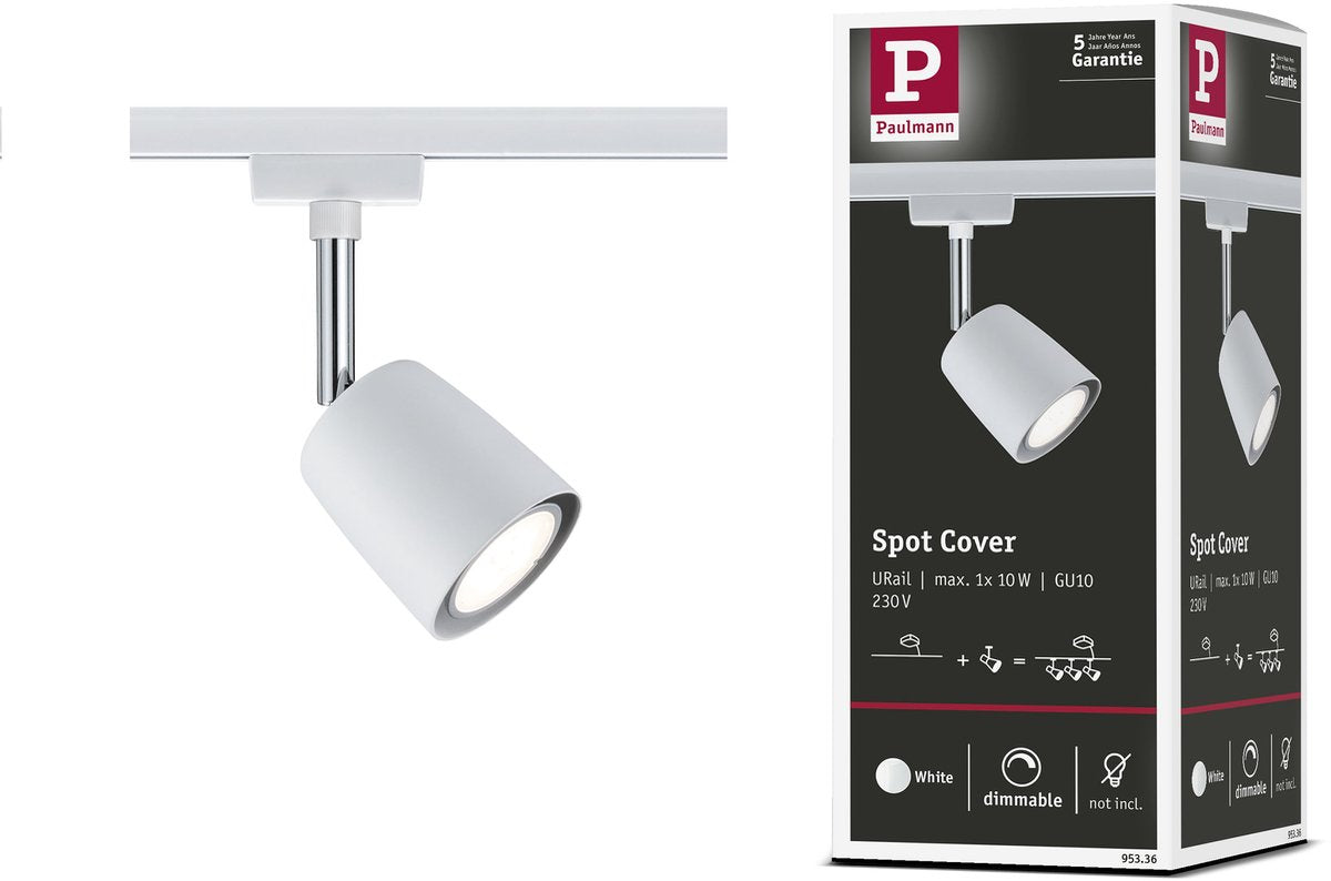 Paulmann urail railspot cover losse spot gu10 max. 10w dimbaar 230v wit, chroom