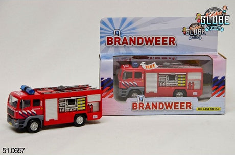 Die cast kids globe metalen brandweerauto met licht en geluid - speelgoedvoertuig: 13 cm