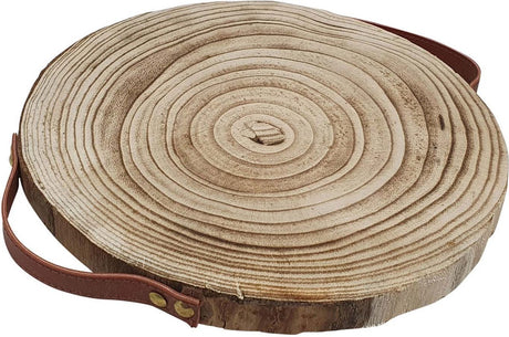 Playwood decoratie boomschijf paulownia hout met leren handvatten bruin.