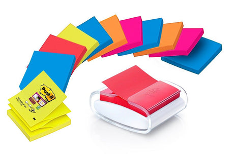 Post-it set z-notes dispenser 76x76mm wit 12 x z-notes bangkok en bora bora neon
