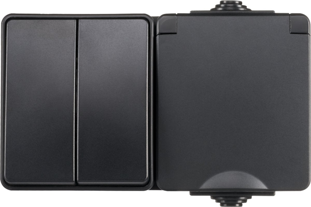 Ion industries opbouw combi wandcontactdoos en serieschakelaar | ip55 - zwart