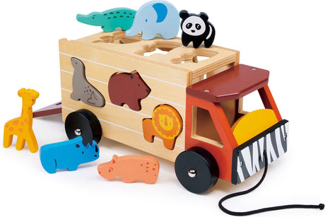 Mentari sorteertruck - safari - 23x12,5x11cm - hout - 2 jaar