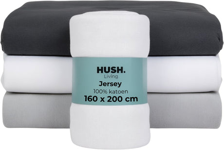 Hush. living hush living - hoeslaken jersey - 100% katoen - 160 grms - kreukvrij en strijkvrij - rekbaar - lekker warm - 160x200+30cm - wit