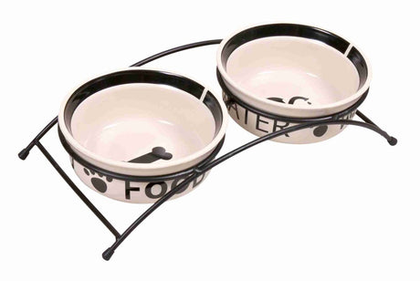 Trixie voerbak drinkbak set eat on your feet wit zwart (2x250 ml 13cm) one size