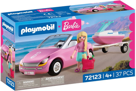 Playmobil barbie cabriolet speelgoedauto met jetski en accessoires.