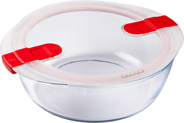 Pyrex cook , heat voedselcontainer rond met deksel 26 x 23cm