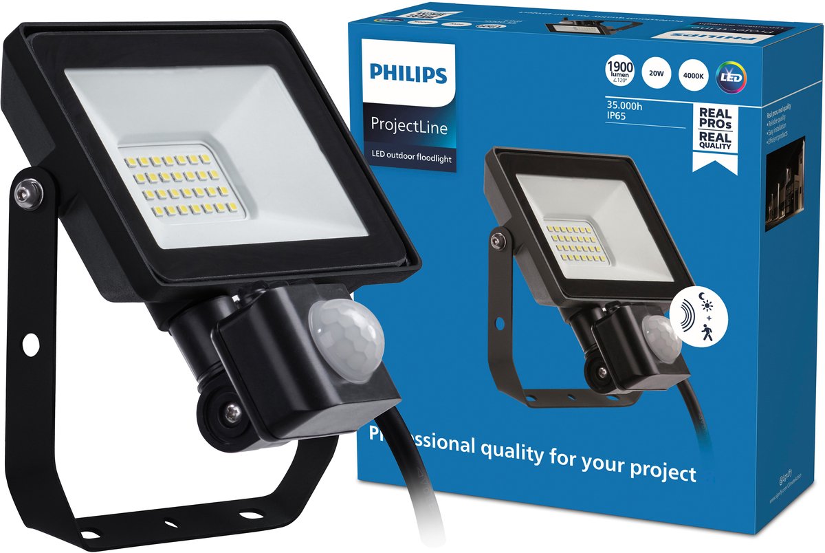 Philips led philips projectline straler 20w koel wit licht - 4000k - geïntegreerde bewegingssensor