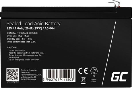 Green cell 12v 7ah (6.3mm) 7000mah vrla agm accu