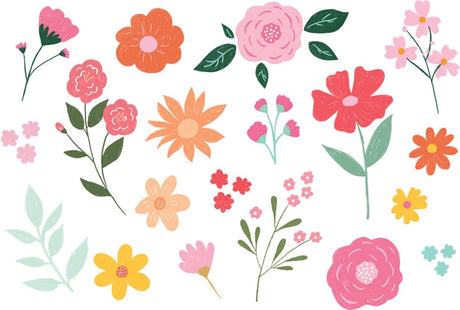 Merkloos sans marque partydeco - plaktattoo flowers - mix bloemen - 19 stuks