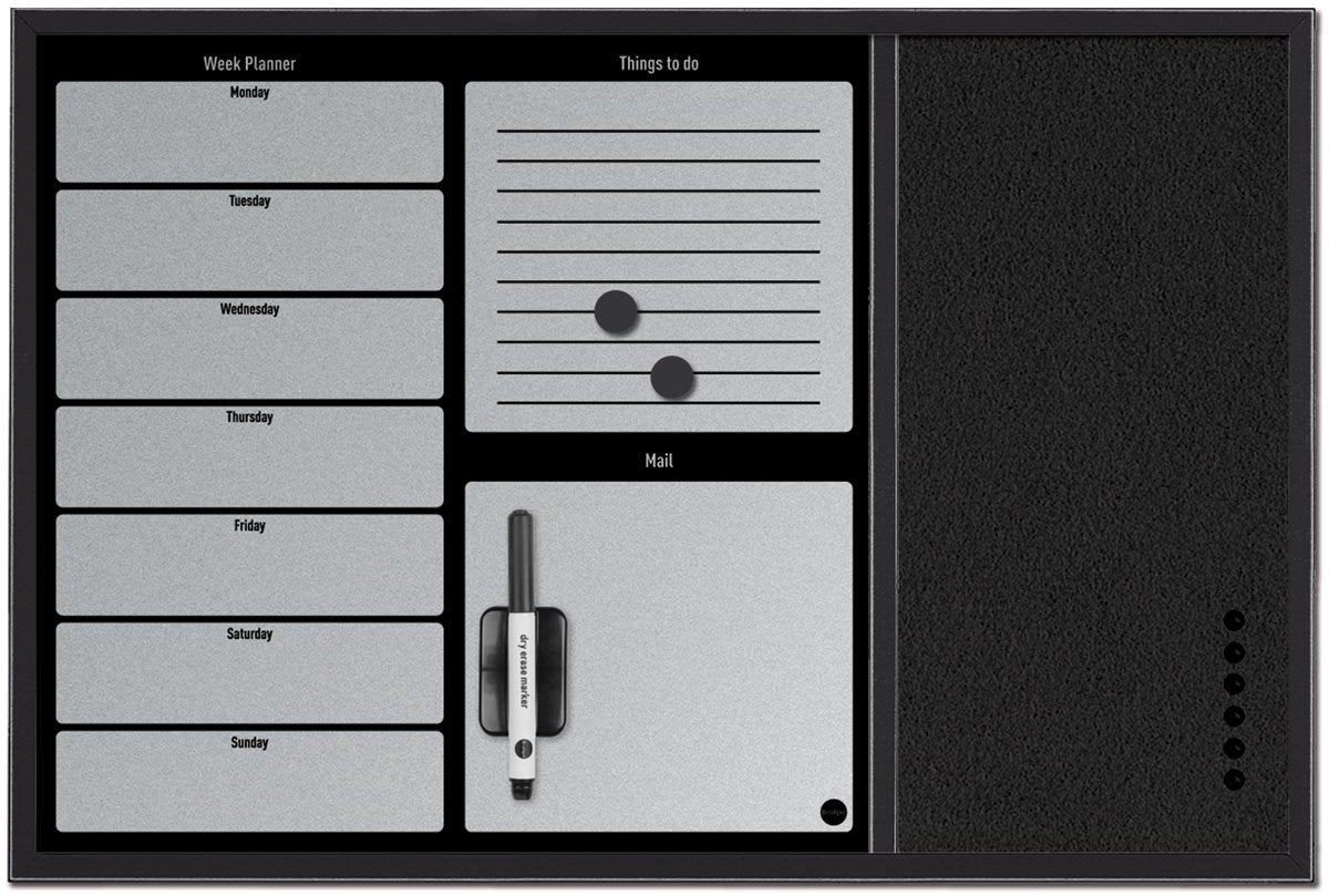 Bi-office bisilque planbord - 60 x 40 cm - weekplanner - zwart